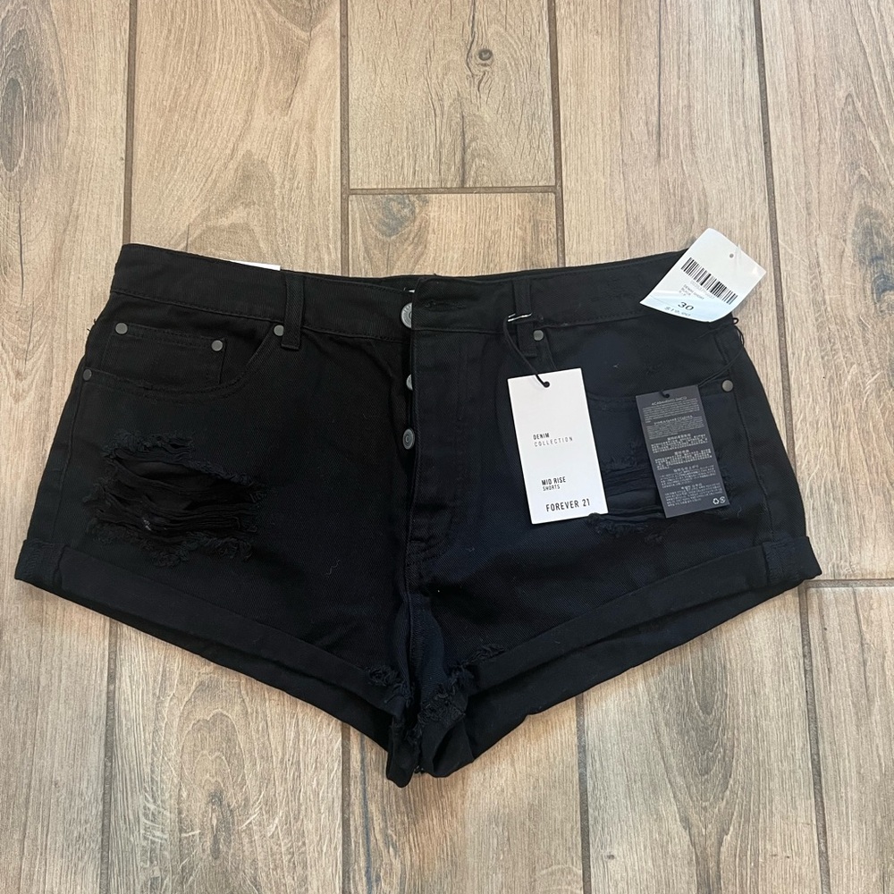 Forever 21 Black Ripped Jean Shorts